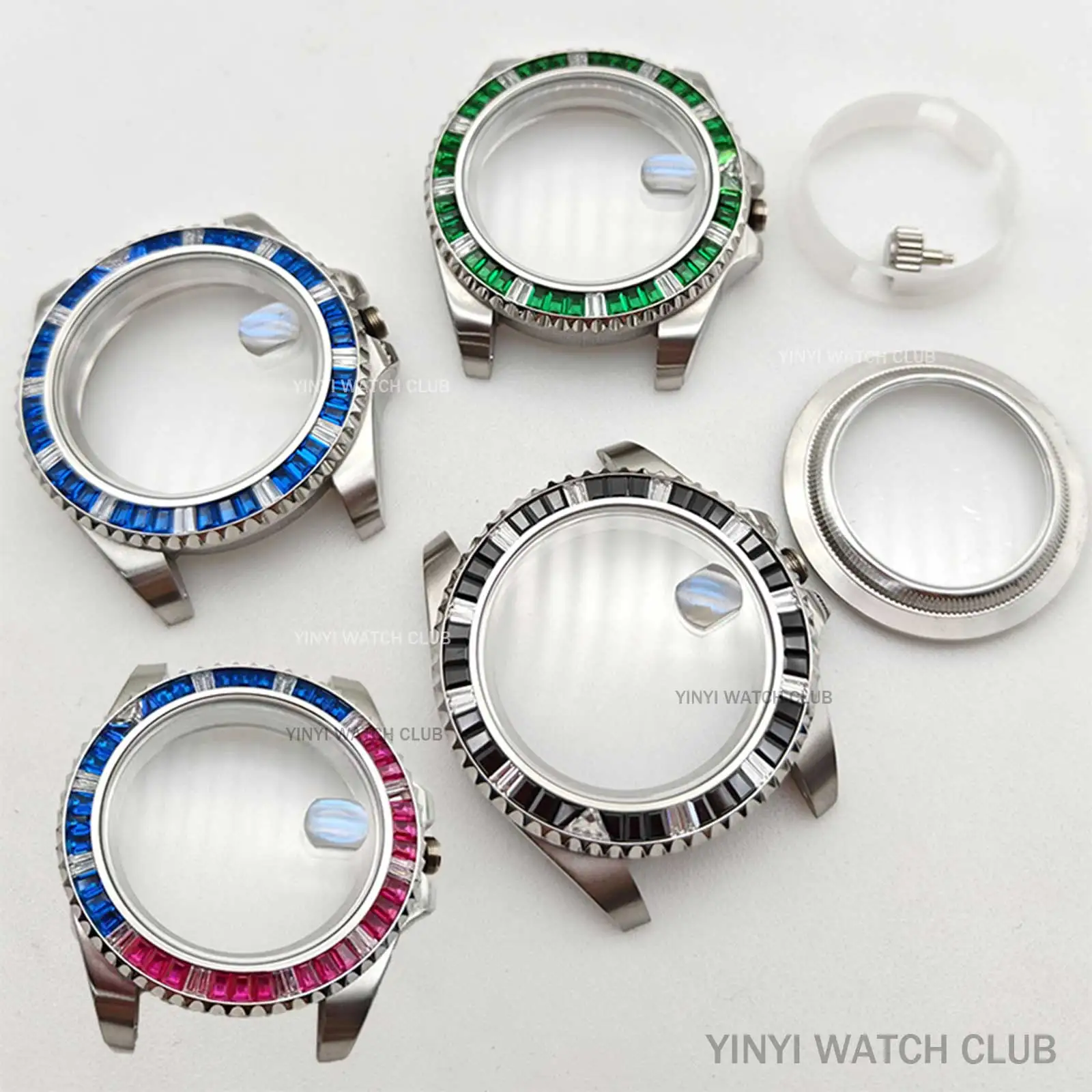 

40MM Watch Case Black Sliver Blue Sapphire mirror surface Transparent bottom fit ETA2836 Miyota 8215 Mingzhu dg2813 Movements