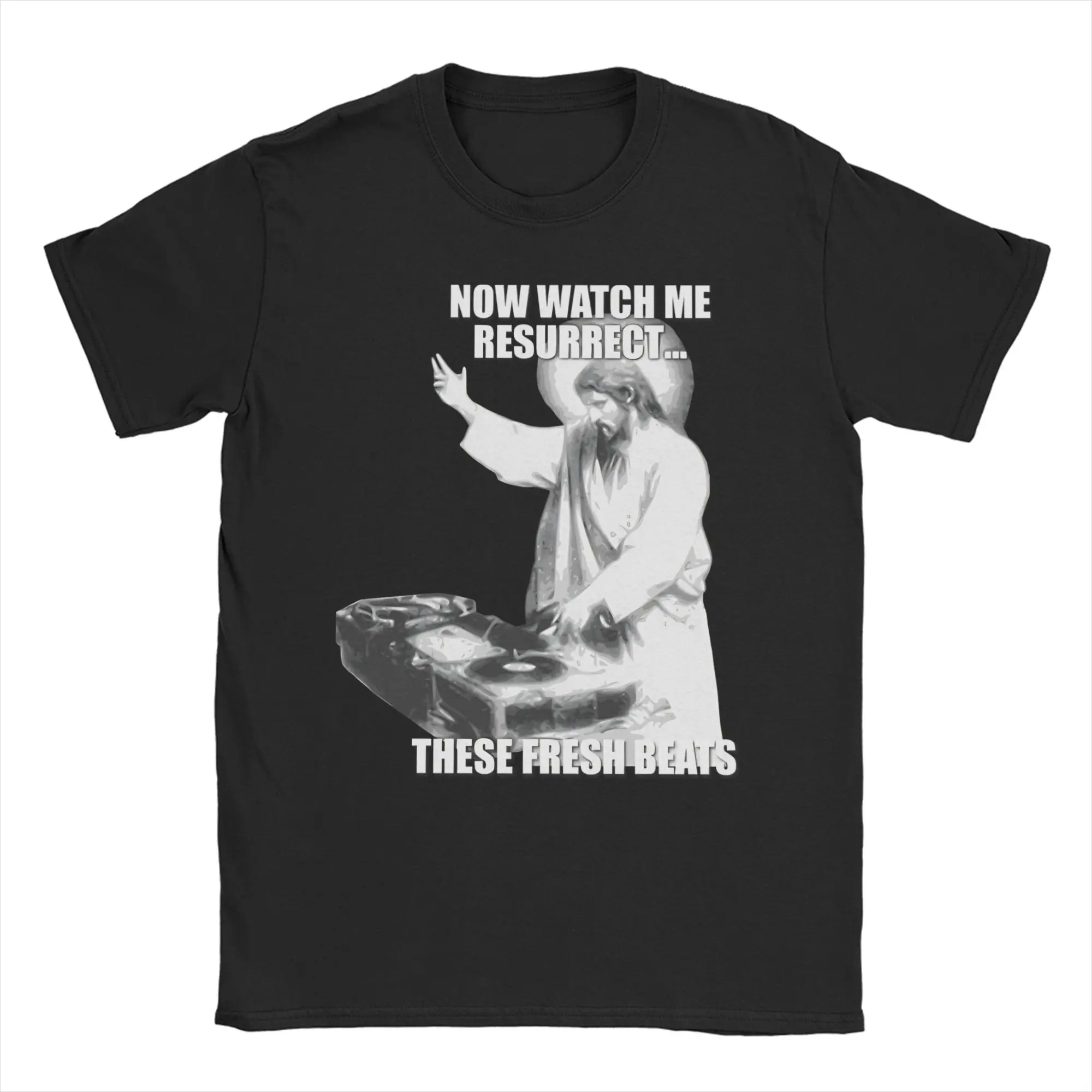 T-shirt pour hommes et femmes DJ jesus     Resurrect These Fresh Beats T-shirts amusants en coton à manches courtes, hauts à col rond, grande taille