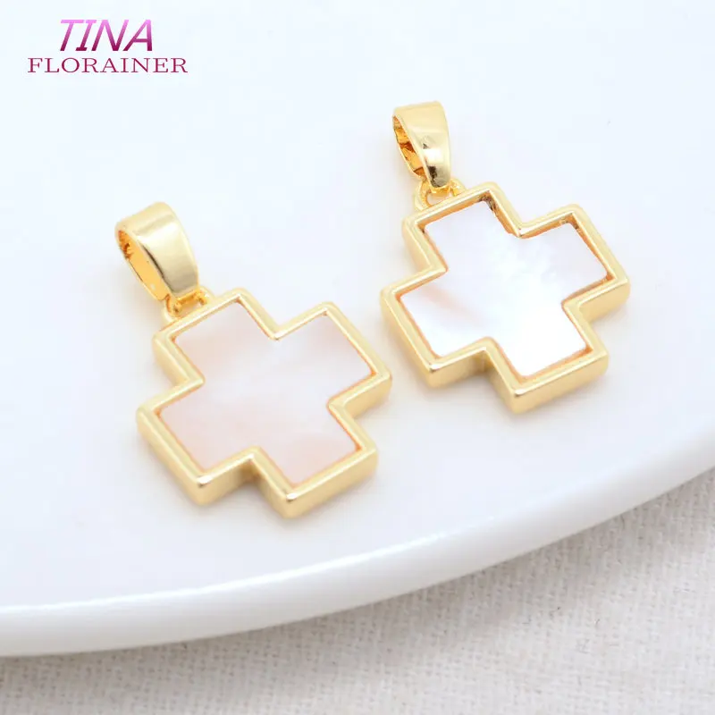 4 Stück 14 Karat Gold Farbe Messing mit Muschel Stern Herz Mond Kreuz Halskette Charms Anhänger Ohrringe Schmuck Herstellung liefert Zubehör – Detail 24