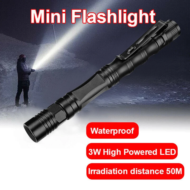 1PC Mini Pen LED Flashlight Waterproof Pocket Torch Powerful LED Lantern AAA/AA/18650 Battery Powerful Led for Camping Hunting