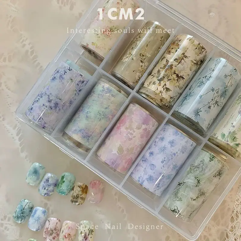 10 rollos de láminas para uñas a cuadros con lazo de mil pájaros y estrellas, papel de transferencia, pegatinas para decoración de uñas, juego de manicura, calcomanía para decoración de uñas