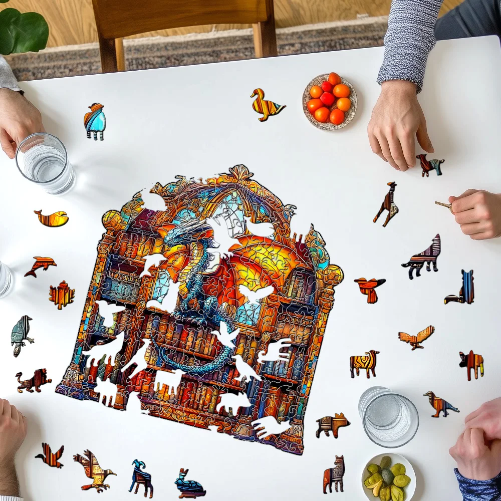 أطلق العنان للمغامر الداخلي الخاص بك باستخدام أحجية الصور المقطوعة الخشبية لمكتبة Dragon's الخاصة بنا - تحدي عالي الحصاد