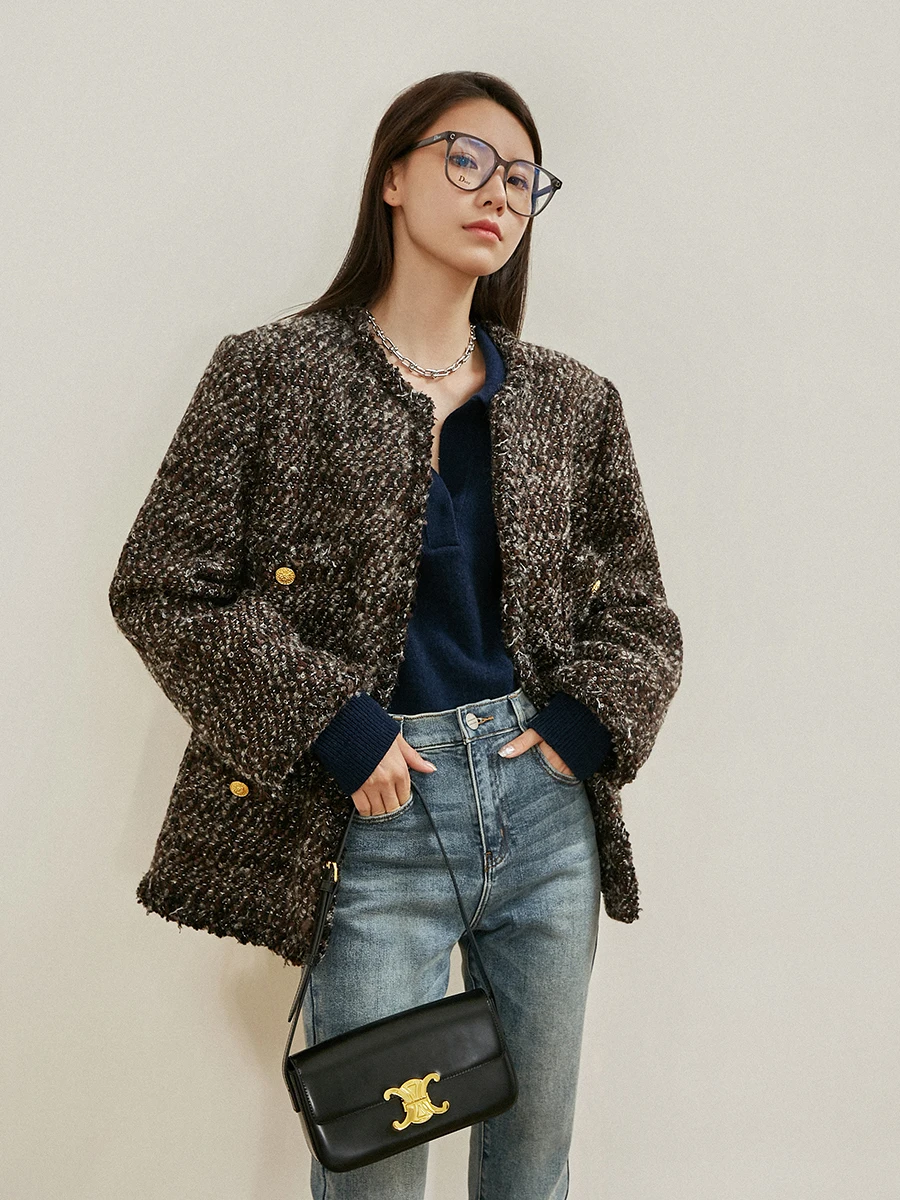 

Hand Sewn Floral d Camere Coat Young Women's Faion Straight Cut Long Sve Thi Winter Outerwear for Commuting