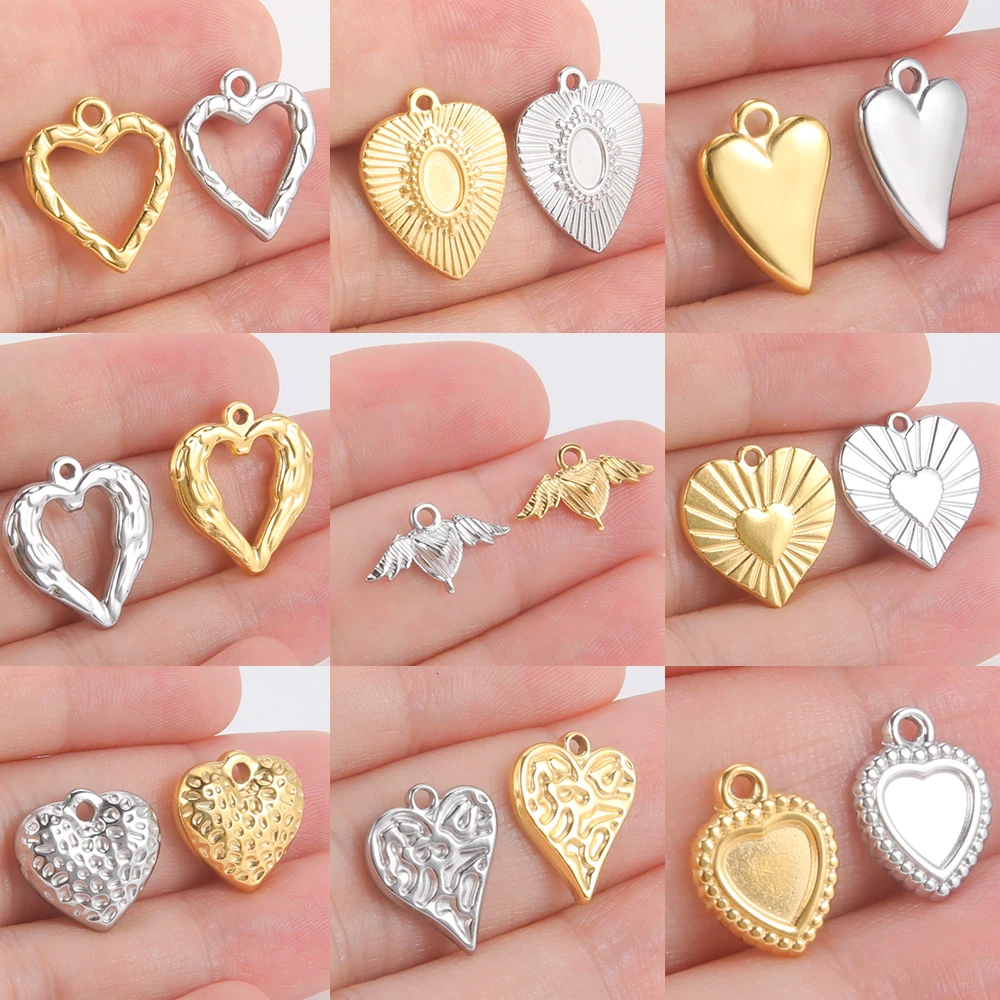 Teamer 5pcs/lot Love Heart Pendant Charms for Jewelry Making Stainless Steel Charms DIY Necklace Bracelet Accessories Supplies