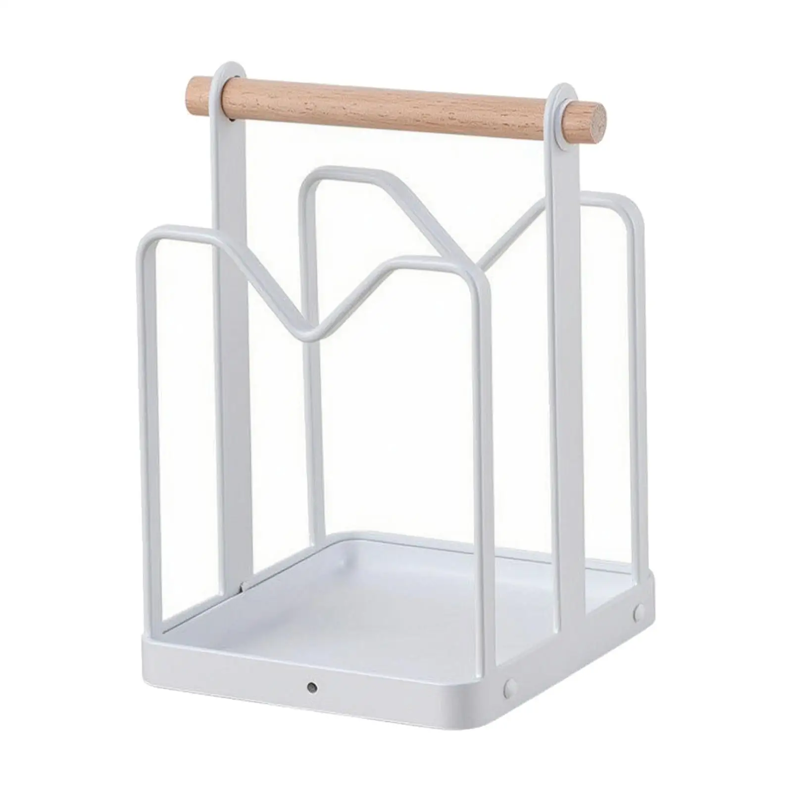 Kitchen Lid and Board Storage Rack with Beech Wood Handle for Countertop Shelf Organizer
