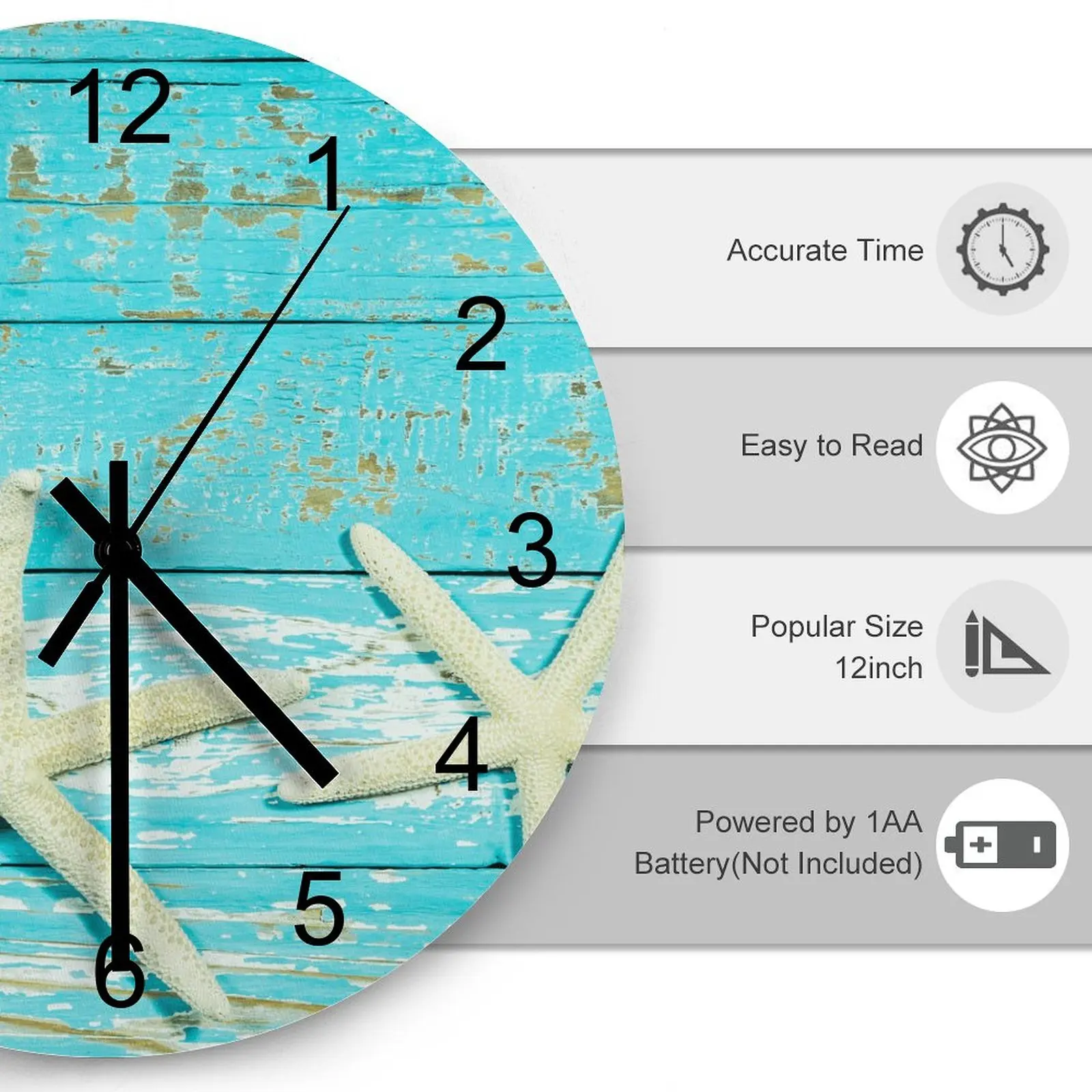 Hallway Wall Clock Blue Shell wood block Clocks 12 inch Mute Wooden Round Multicolor DIY Theme Retro Home Decor