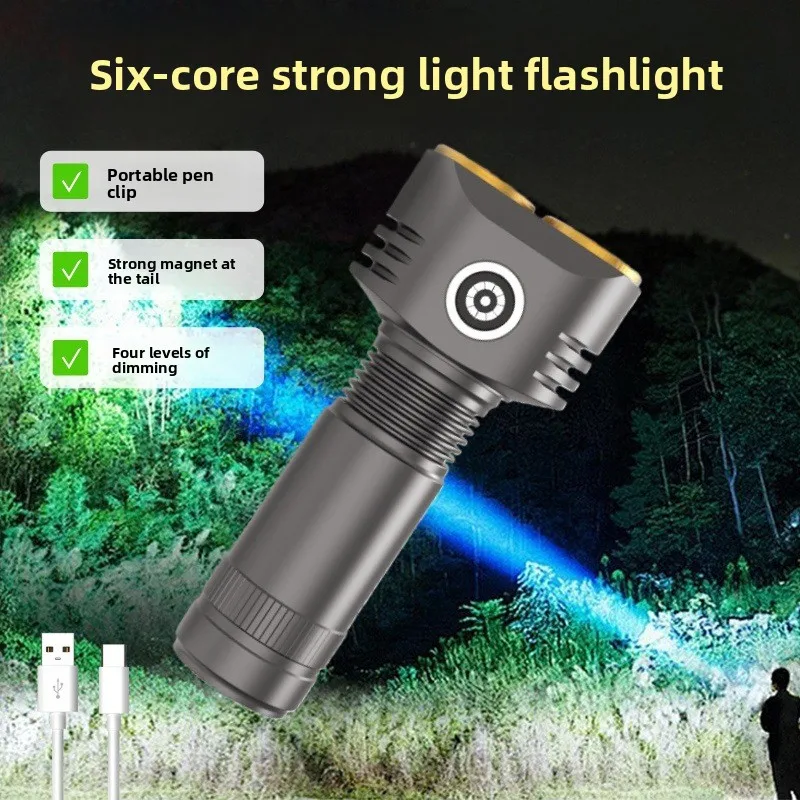 

6-Core Mini Flashlight, Super Bright USB Rechargeable Torch with Pen Clip & Magnet - Aluminum Alloy Multifunctional for Outdoor