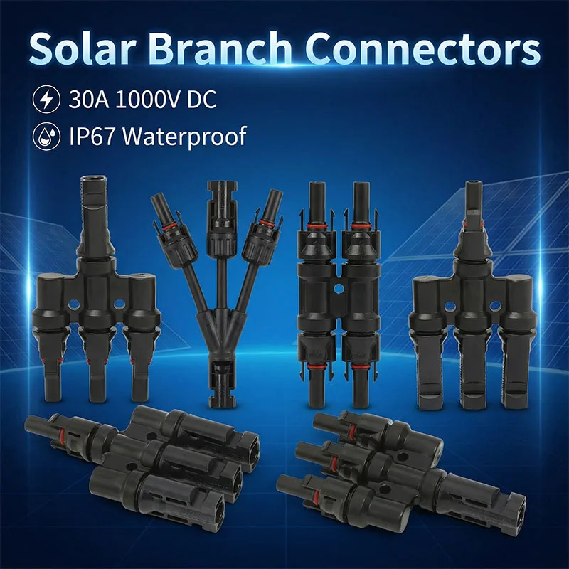 

Y/T Type PV Solar Connector 2.5/4/6mm² Battery Panel Series Parallel Connection Line 1000V 30A 3/4/5/6/7 Way PV Solar Connector