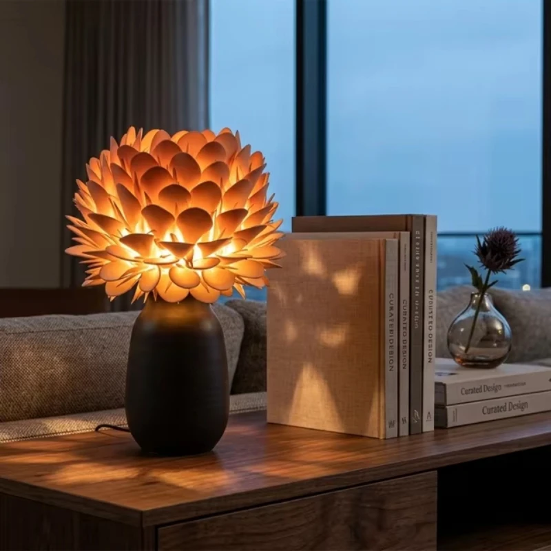 Sculptural night light, with warm light, art-style desktop light, suitable