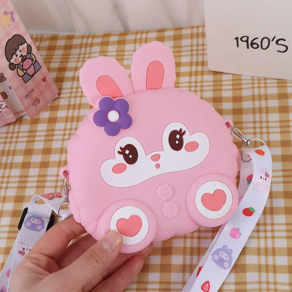 Cute Multifunctional Rabbit Silicon Bag Zipper Purse Y2K Cartoon Coin Purse Earphone Bag Card Holder Rabbit Shoulder Bag Ladies