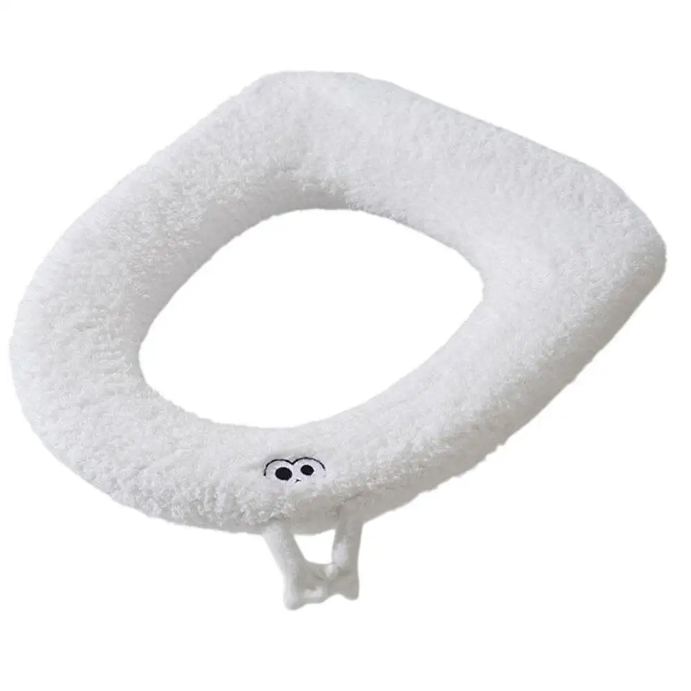 Cartoon Handle Design Plush Bathroom Accessory Cozy Winter Experience Breathable Fabric Comfortable Seat Cover