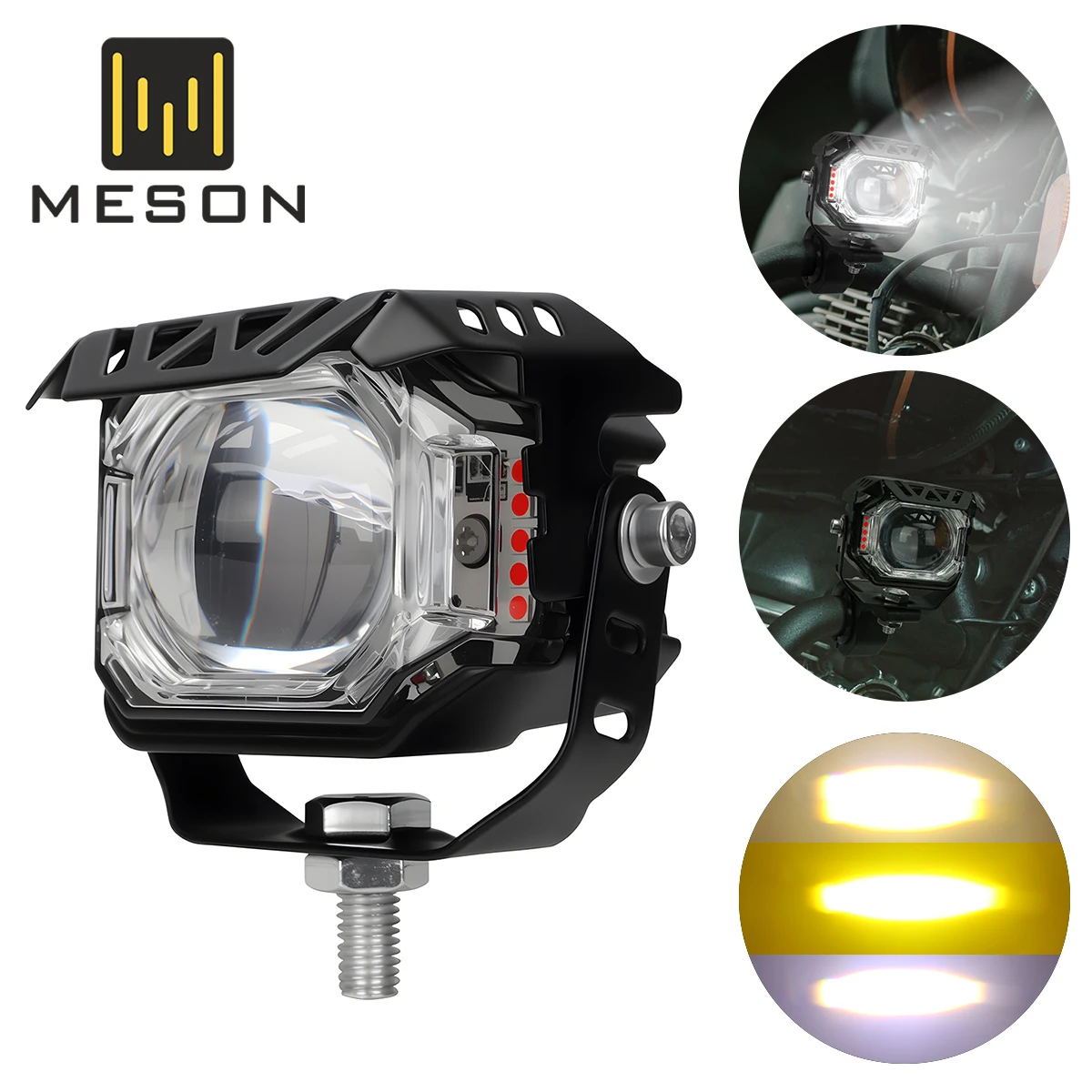 

Motorcycle Spotlight LED Headlight Auxiliary Fog Lamp Hi/Lo Beam Dual Color Driving Running Light White Yellow Flash Red Blue