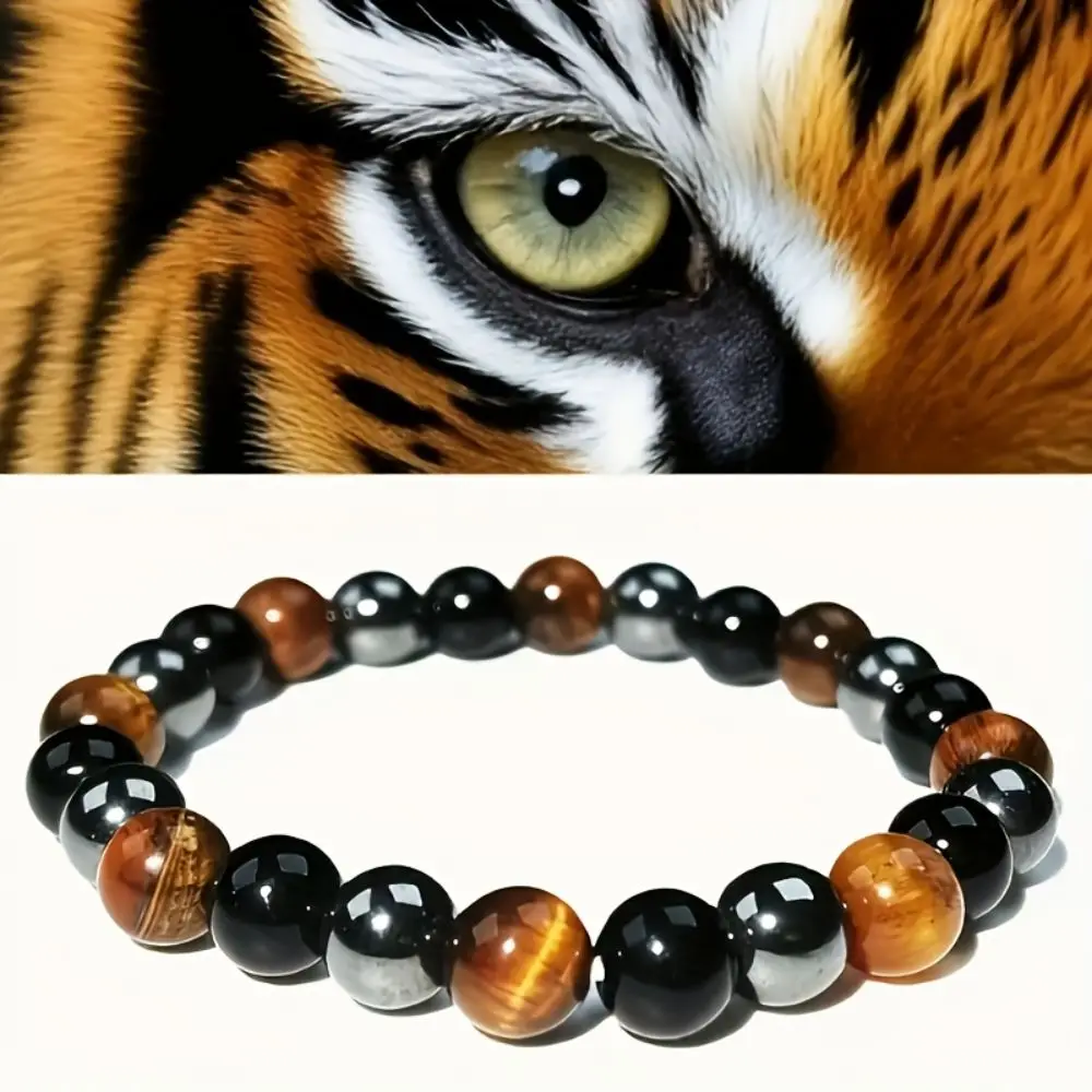 Three-in-One Material Tiger's Eye Bracelet Negative Barrier Design Symbolic Wealth Wealth Bracelet Bohemian Style