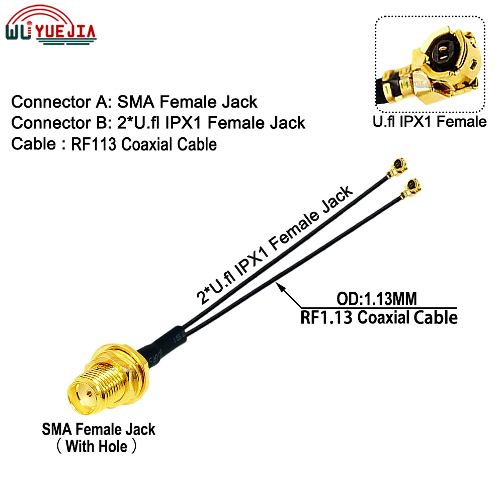 SMA Female to 2 x U.FL-IPX1 Female MHF4 Jack Connector RP-SMA Female RF1.13 Coax Cable 4G WIFI Antenna Extension Jumper Pigtail