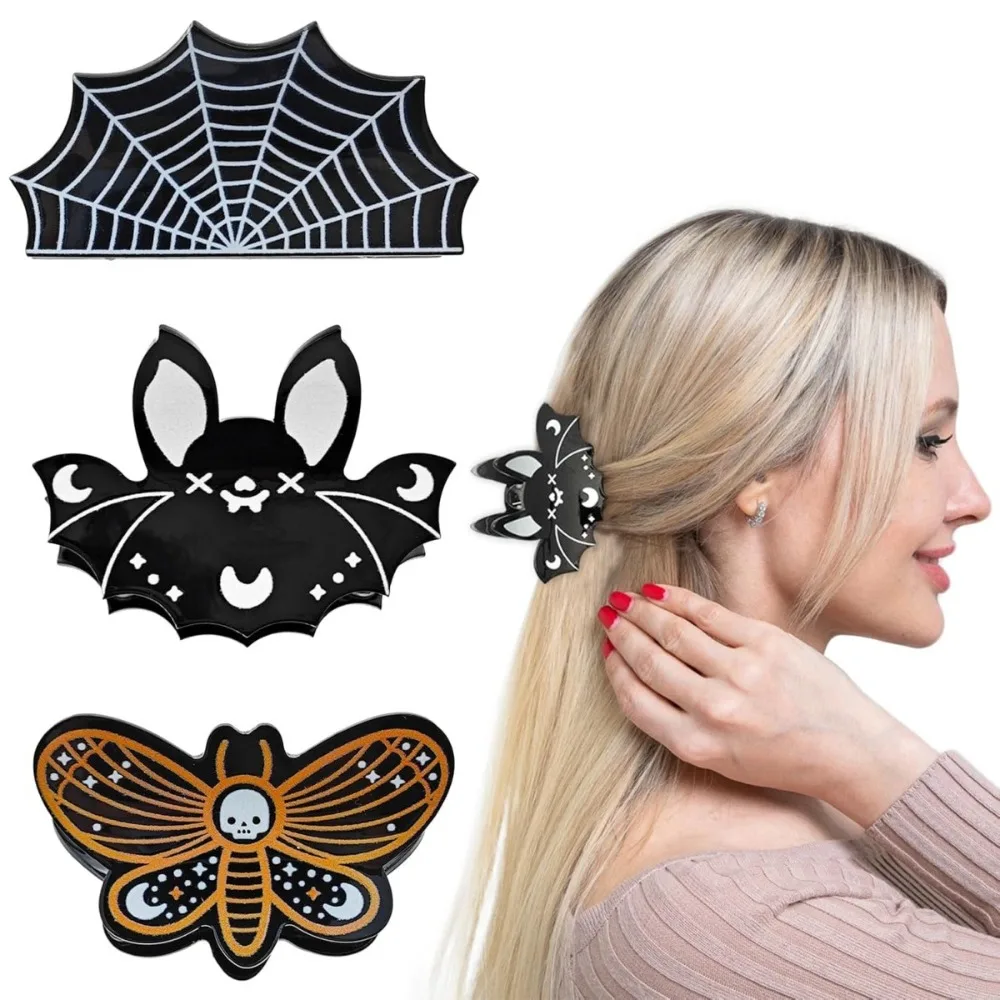 

Halloween Funny Pumpkin Grabbing Clip Butterfly Skull Hair Clip Back of The Head Disheveled Bat Ponytail Clip Hair Accessory