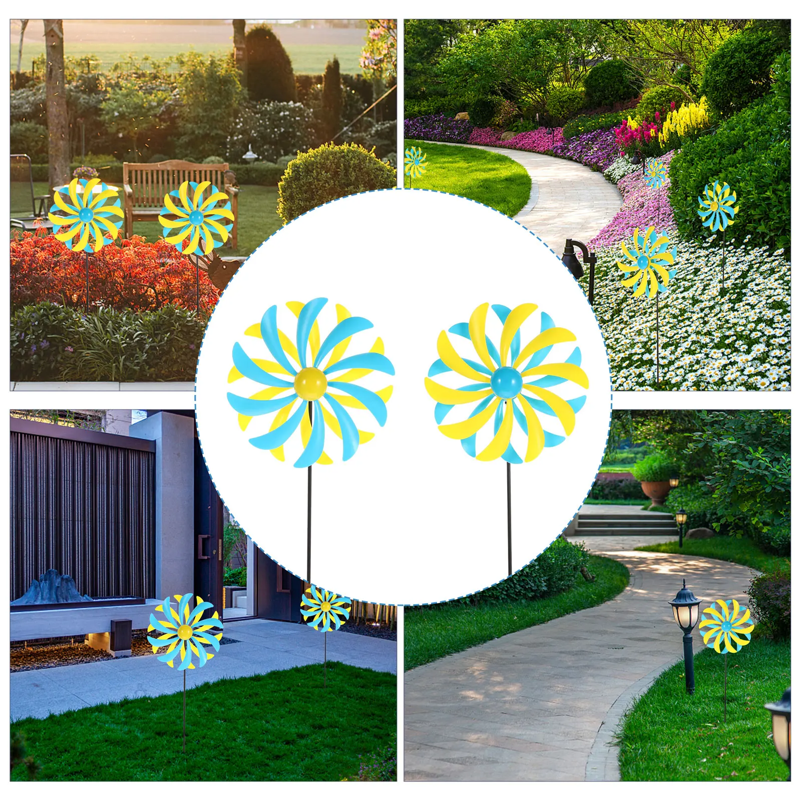 

2 Pcs Plastic Windmill Colorful Pinwheel Toy Garden Lawn Decoration Fun Wheel Wind Kids Gift Double Layer Design