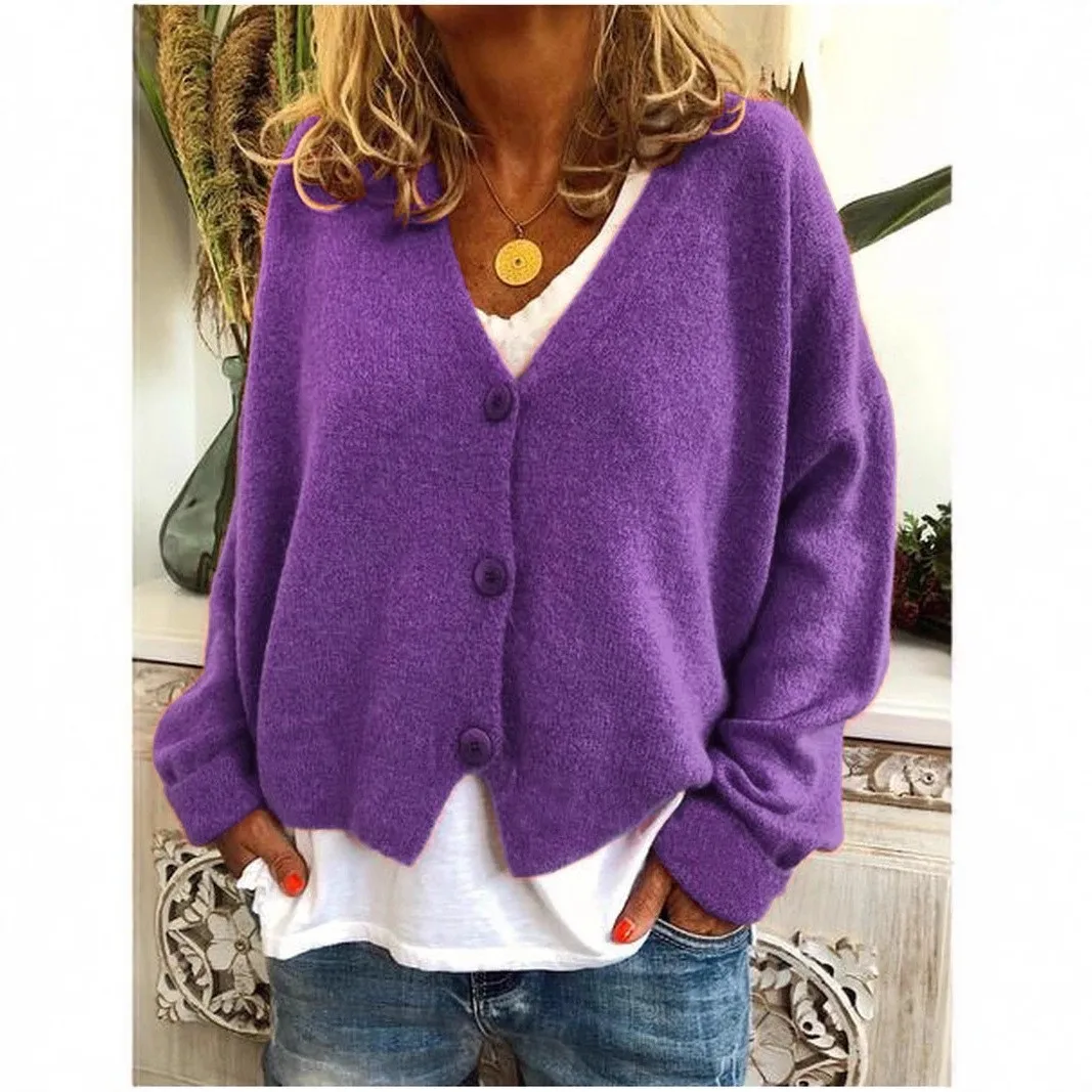 Women's Long Cardigan for Women with Batwing Sleeve Loose Fit V Neck Long Sleeve Solid Color Cotton Three Button Single Breasted