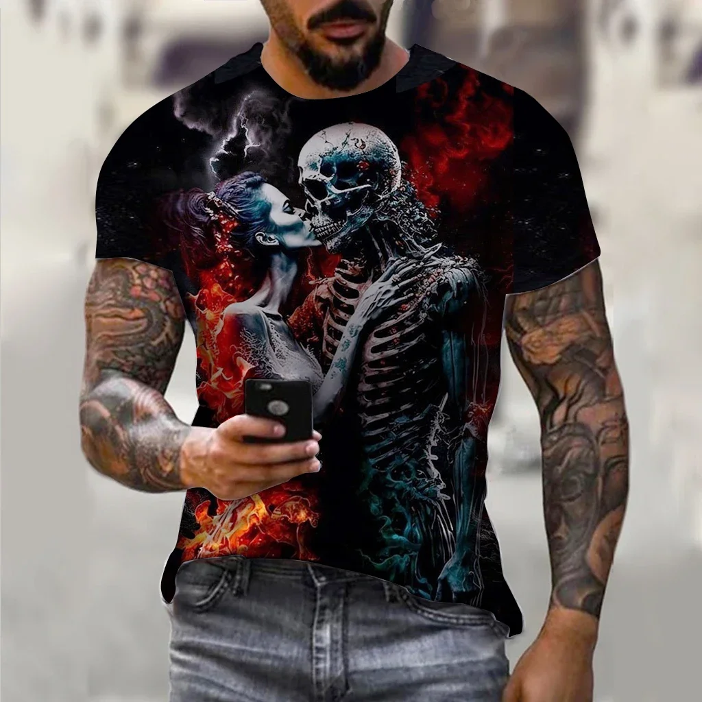 3D Horror Undead Skull Print T Shirts For Men Hip Hop Trend Harajuku Vintage Clothes Fashion O-neck Short Sleeve Oversized Tops