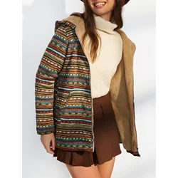 ZAFUL-Manteau Tunique à Poches pour Femme, Imprimé Tribal, Ethnique Aztèque, Fausse Fourrure Granola, Nouveauté 2024, Livraison Gratuite