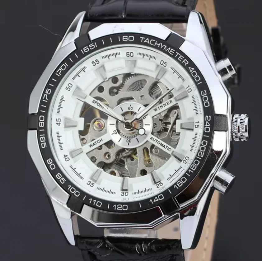 WINNER Men Famous Brand Watches  Mechanical Self Wind Wrist Watch Fashion Sports Hombre Leather Strap Mechanical Watch