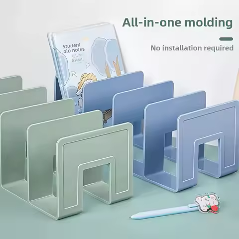 4 Grid Bookends Stand Bookshelf Desktop Decor Storage Rack Bookend Book Holder School Stationery Office Desktop File Organizer