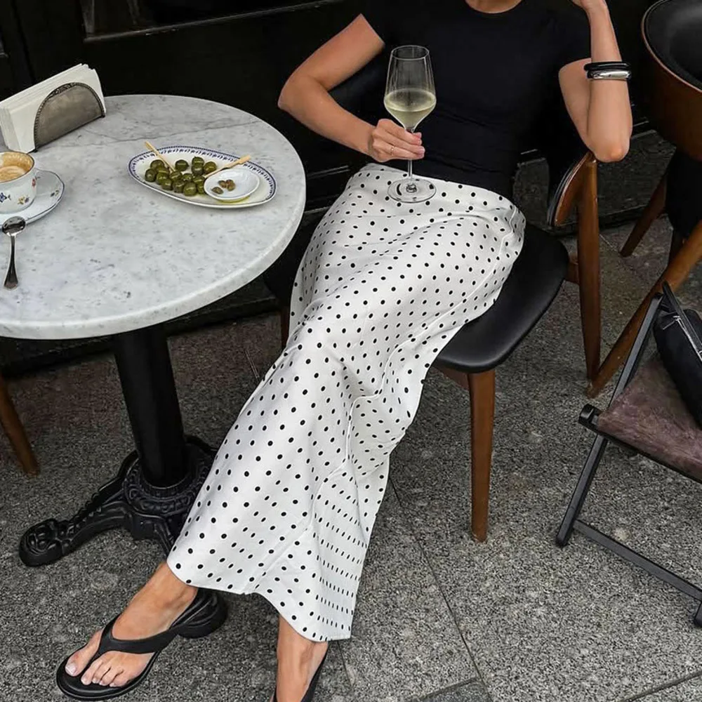 Blifanbo Autumn Polka Dot Long Skirt For Women Elegant Fashion High Waist Straight Skirt Slim Patchwork Female Skirt Streetwear