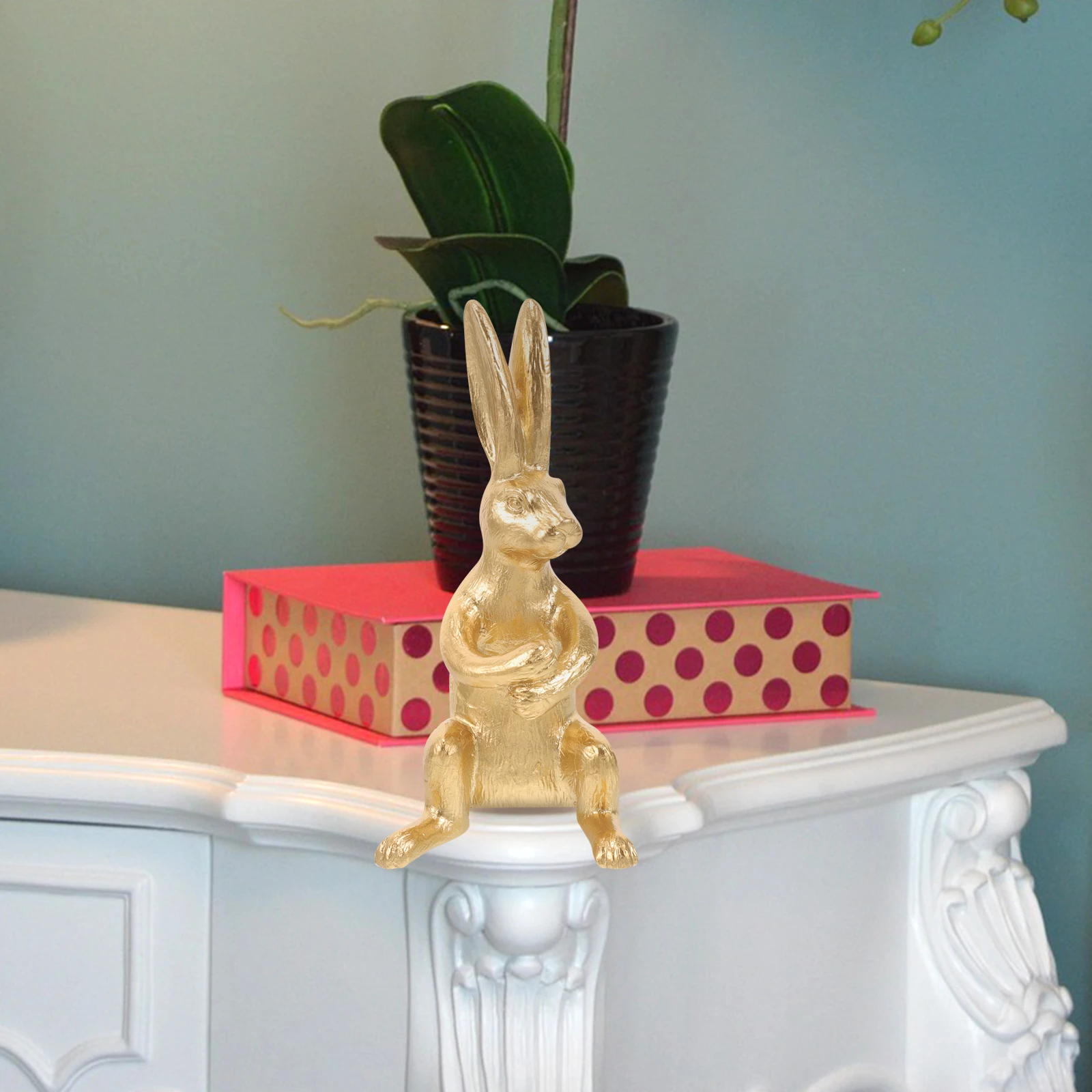 

Cute Rabbit nament Realistic Bunny Figurine Resin Desktop Statues Home Decor Animal Adornment Bedroom Living Room Bathroom
