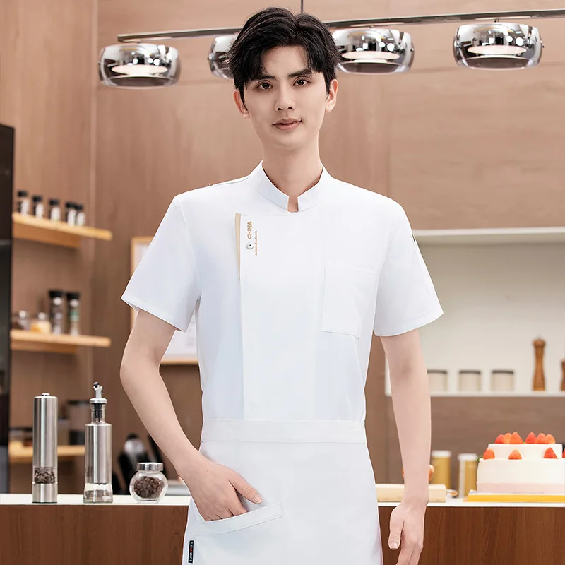 Kitchen Chef coat black Men short sleeve Chef Jacket Breathable Mesh chef uniform with apron Restaurant work clothes accessories