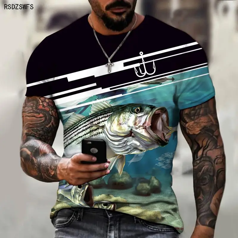 Men\'s Shirt Wild Fishing Fishing Outdoor Passion 3D Printing Printing Trendy Brand Round Neck T-shirt Casual Style Oversize 5XL