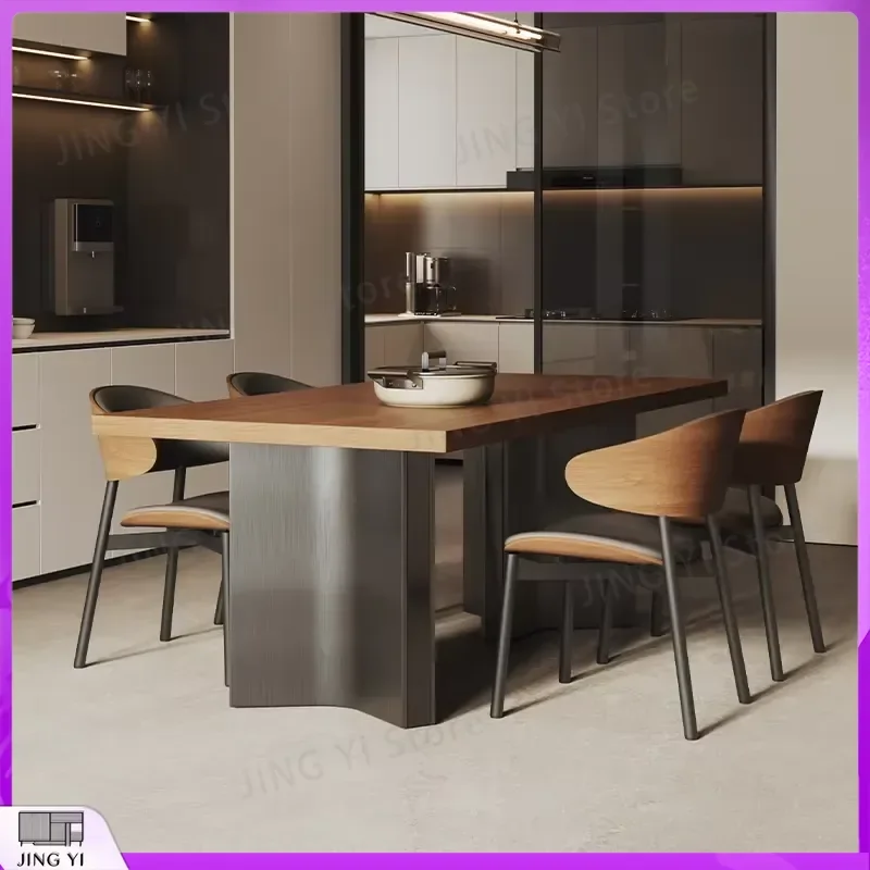 Extra Large Round Marble and Wood Dining Table Set with 6 Leather Chairs Modern Luxury Contemporary Design for Hotels