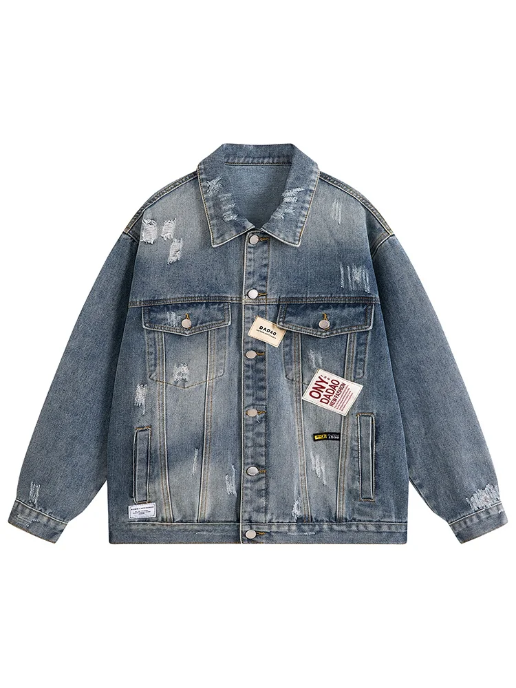 قسط يشعر الرجال الدنيم Jaet ربيع الخريف الأمريكية الرجعية التطريز فضفاض Haome القطن الجينز Jaet ملابس خارجية