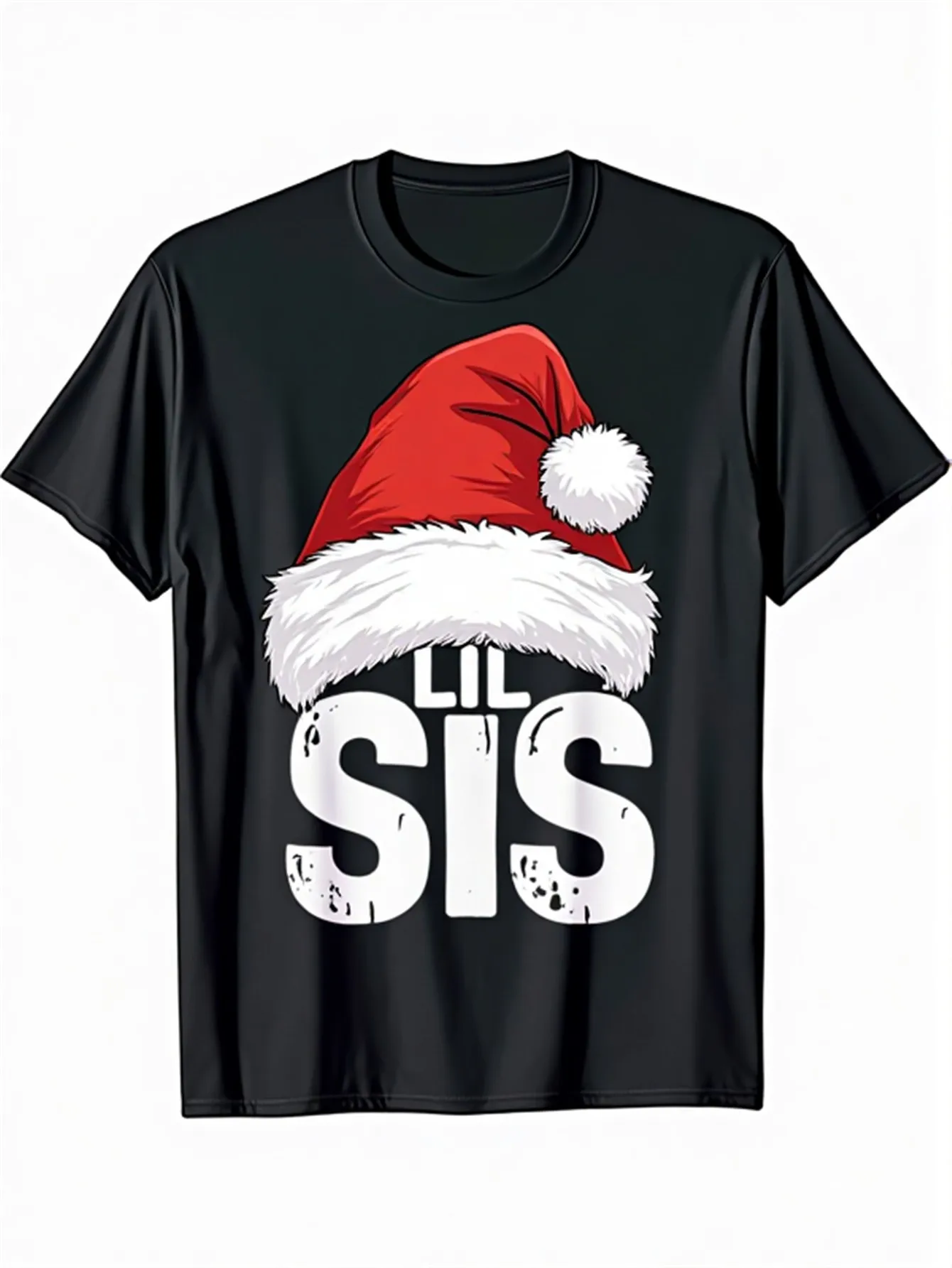

Family Matching Christmas Tee - Santa Hat & Letter Graphic, 220gsm Cotton, Regular Fit