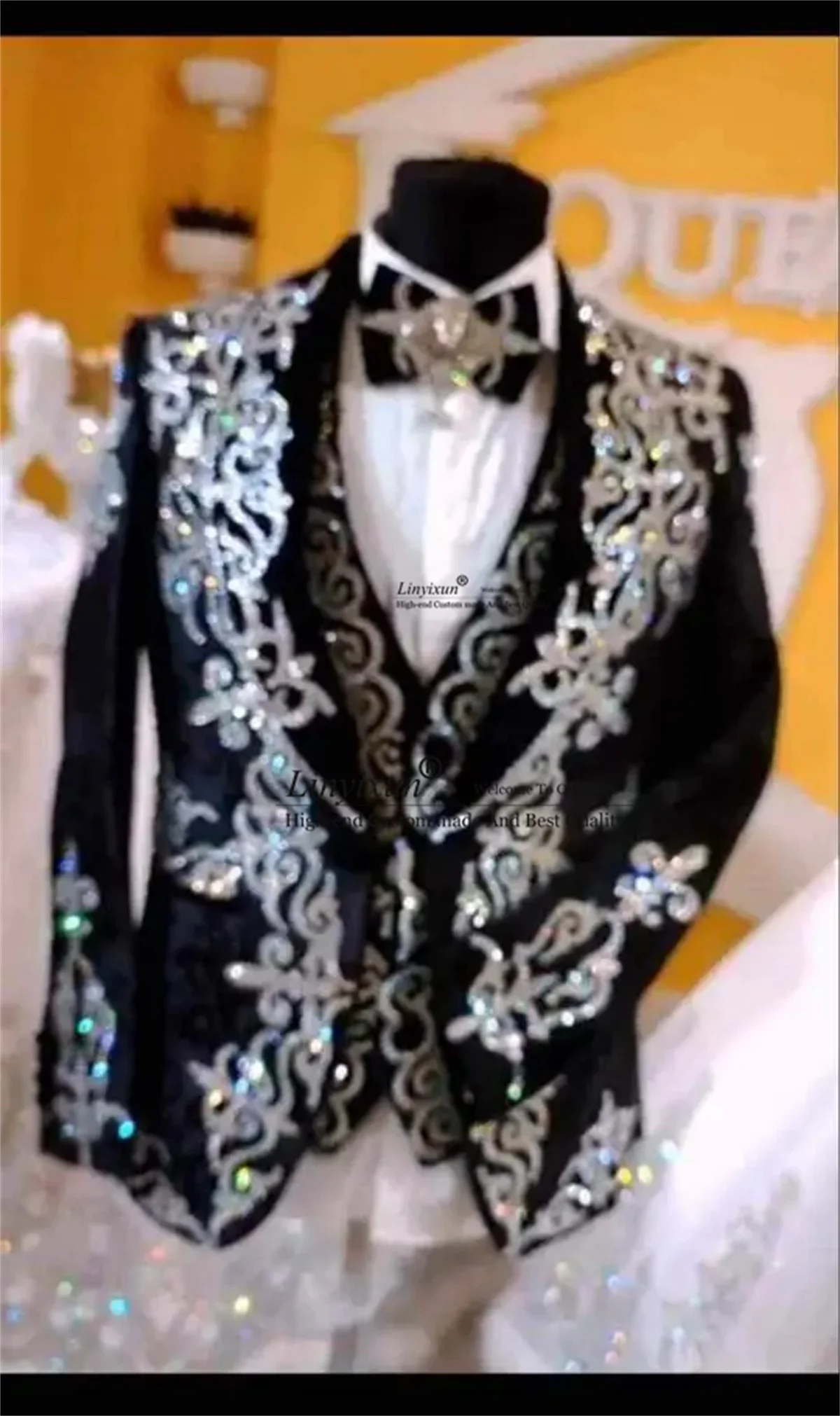 Luxury Metallic Beaded Black Wedding Suits For Men 3 Pieces Sets Groom Tuxedos Male Prom Blazers Slim Terno Masculinos Completo