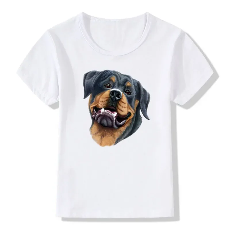 Boy and Girl Print Rottweiler Dog Tide brand Lovers Fashion T-shirt Children Short sleeve Tshirts Kids Tops Tee Baby Clothes