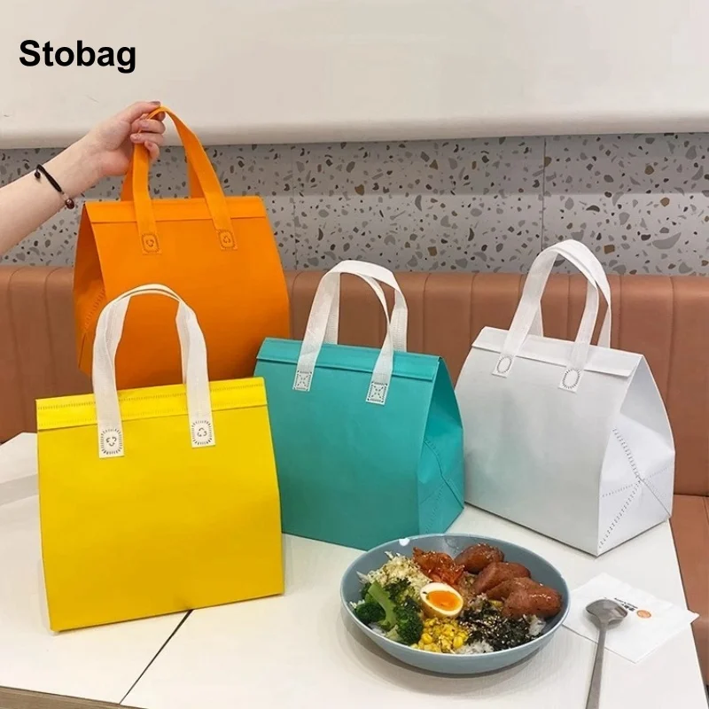 

StoBag 50pcs Wholesale Color Non-woven Insulation Tote Bag Portable Fabric for Food Drinks Package Keep Warm Cold Delivery Pouch