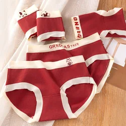 5PCS Kid Cotton Soft Antibacterial Panties for Teens Girl Cute Print Red Briefs 7+y Young Child Underwear Student Daily Knickers