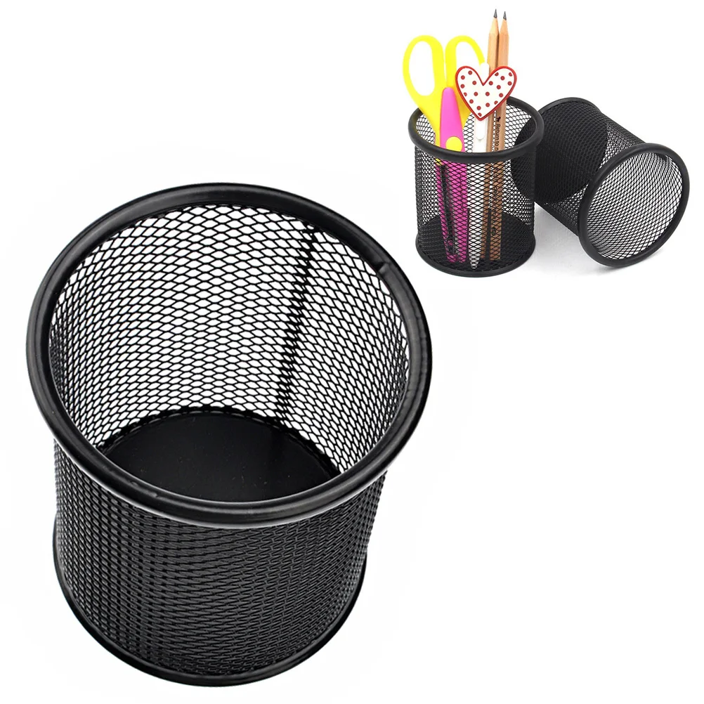 

4Pcs Round Wire Mesh Pencil Holder Black Metal Desktop Organizer Pen Cup for Office Student Supplies Pencil Holder