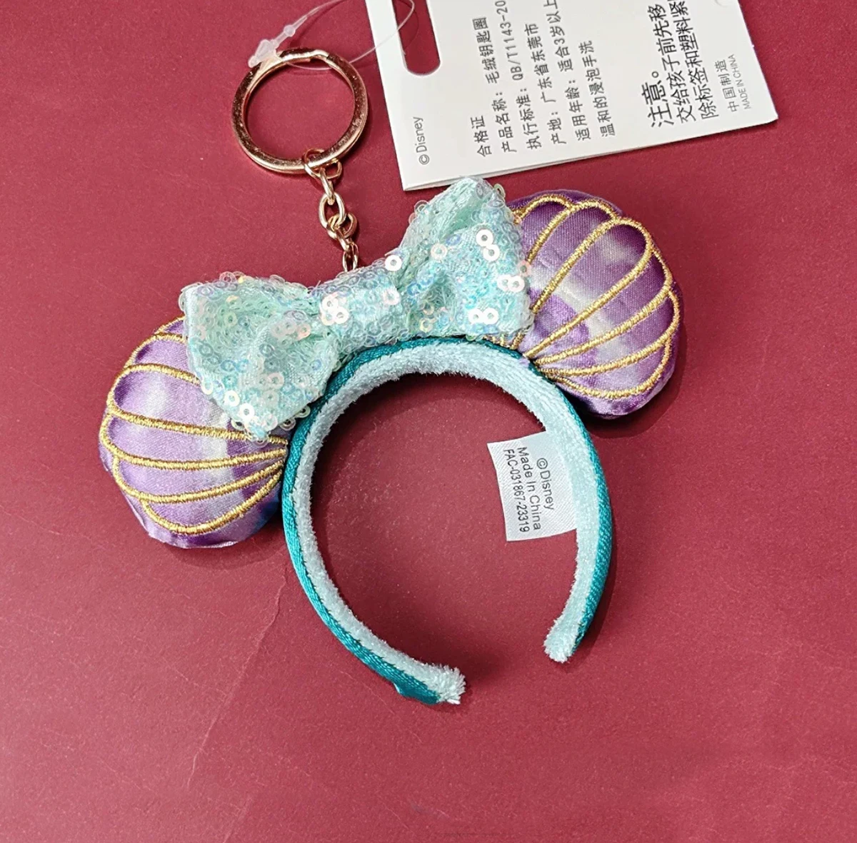 NEW Disney Princess Ariel The Little Mermaid Shell Minnie Ears Headband keychain