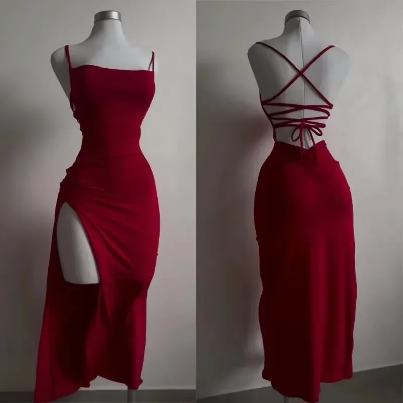 2025 New Dress Summer High Sensibility Halter Strap Spice Girl Bag Hip Dress