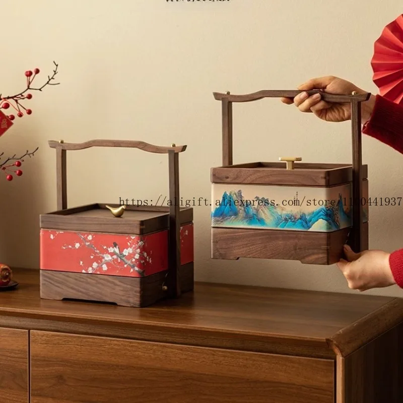 

Двухслойный поднос для чая, журнальный столик для гостиной, поднос для конфет, домашняя коробка для закусок, настольный органайзер в китайском стиле