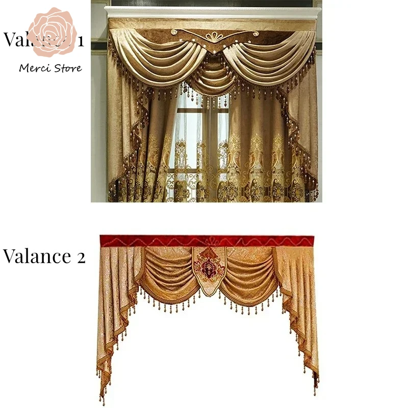 

Custom Size Luxury Waterfall Swag Tassel Bead Fringe Curtains for Living Dining Room Bedroom Thick Decor Drapes