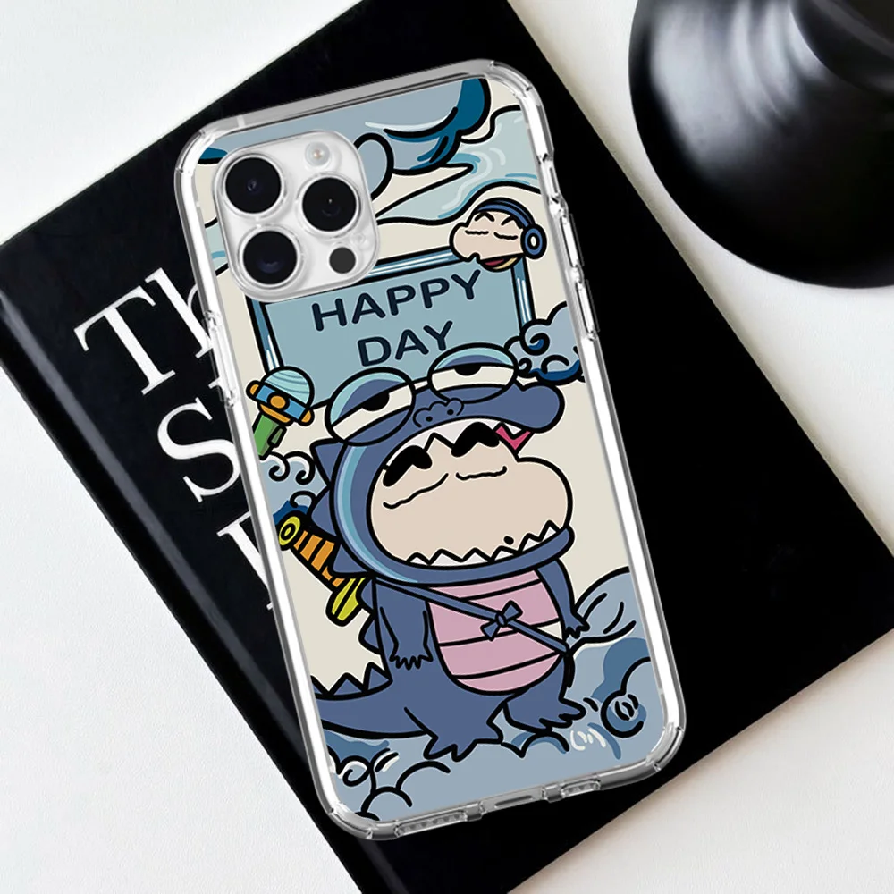 Cute C-Crayon S-Shin C-Chan For iPhone 16 15 13 14 12 11 Pro Plus MAX XS iPhone13 14 Mini Transparent Phone Case