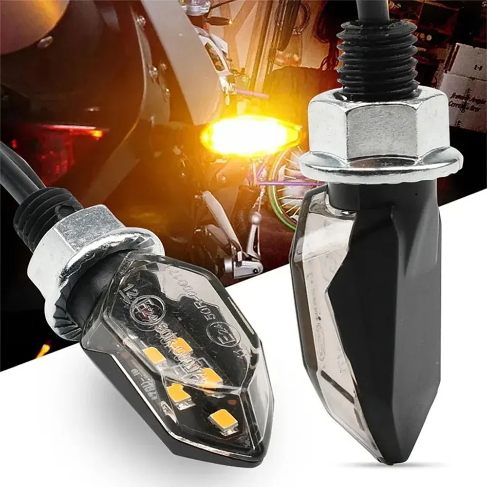 Universal 2pcs 6 LEDs Motorcycle Indicators Mini LED Turn Signal Light Flasher Amber Lamp Blinker For Yamaha Kawasaki Cafe Racer