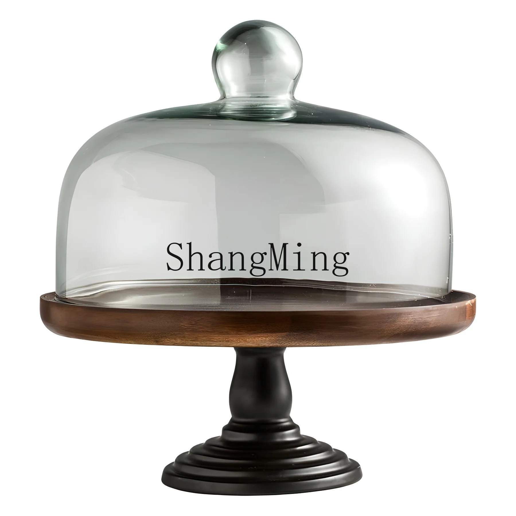 

DSA Wooden Tall Tray Acacia Wood Dessert Fruit Plate Dust-proof Glass Cover Tall Porcelain Plate