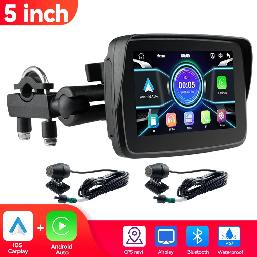 

5.0inch Motorcycle Navigation Apple CarPlay Android Auto Display Screen Portable Motorcycle Wireless Auto Monitor Bluetooth