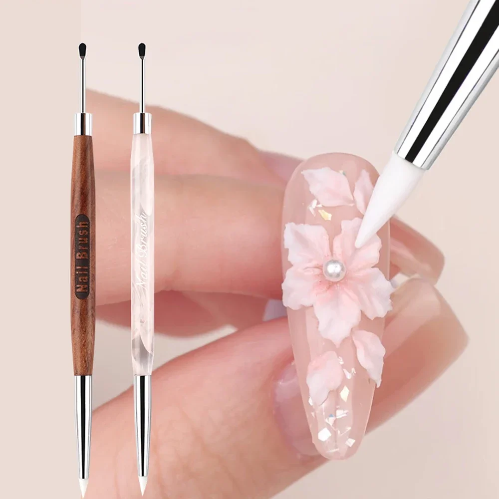 

Silicone Nail Art Carving Pen Double Head 3D Flower Painting Wood Handle Gel Polish Modeling Painting Design Extension Brush