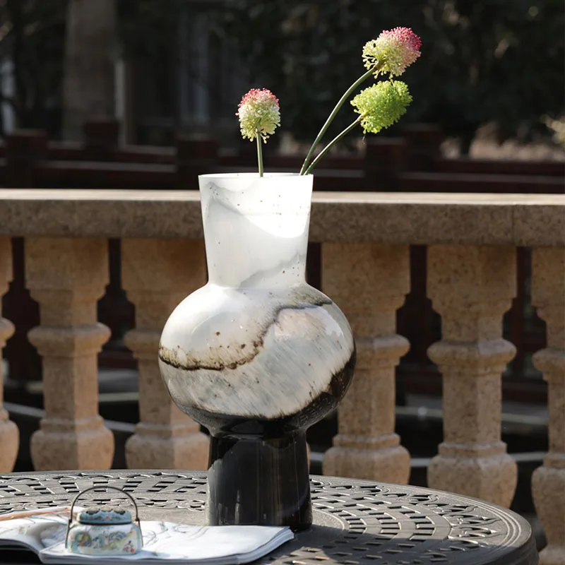 New Chinese Ink Gradation Marble Glass Vase Decoration Home Flower Decoration Porch Table Model Room