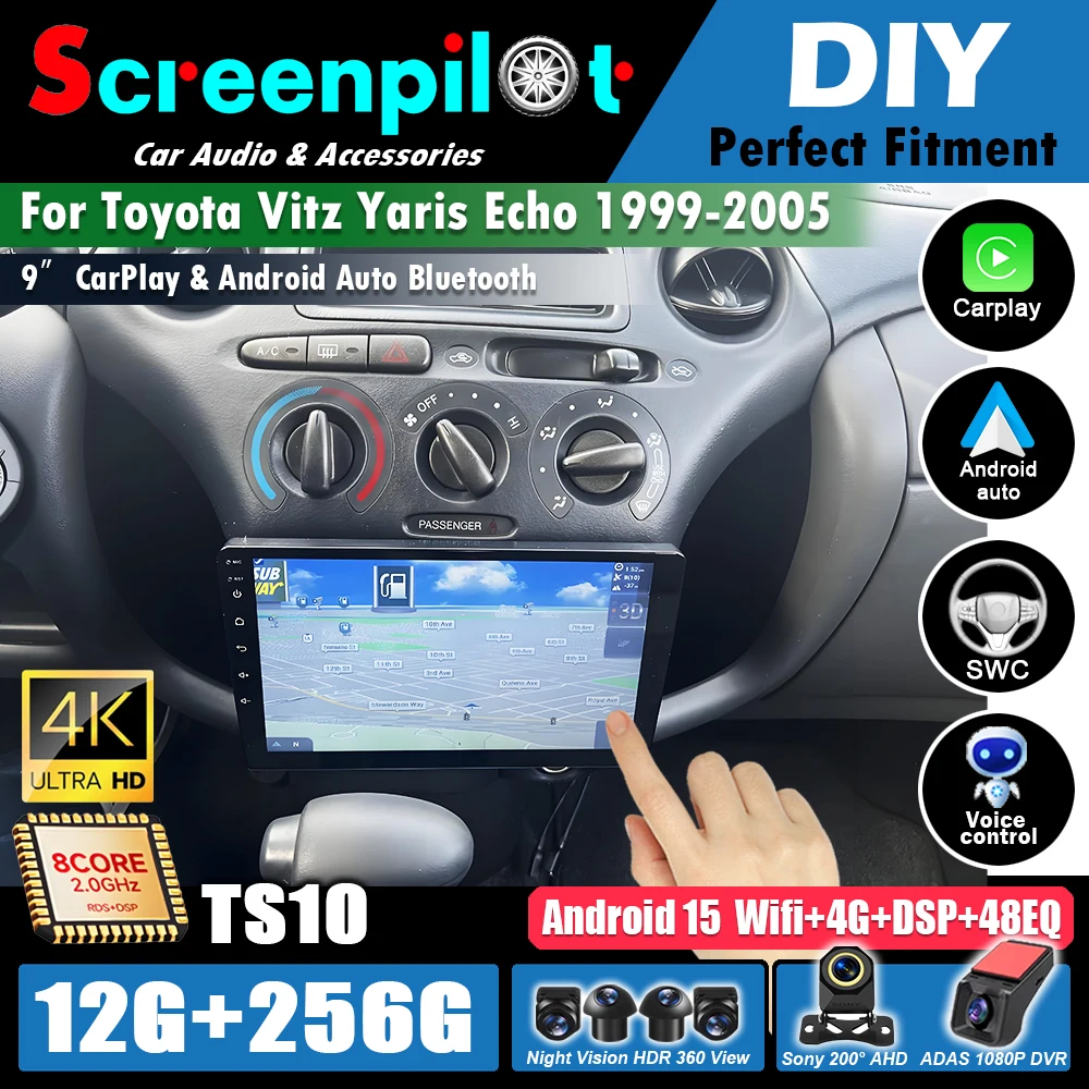 Radio Multimedia para Auto Android 16 para Toyota Vitz Yaris Echo 1999-2005, Reproductor de Video, Wifi Inalámbrico, RDS, GPS, Navegación, Estéreo