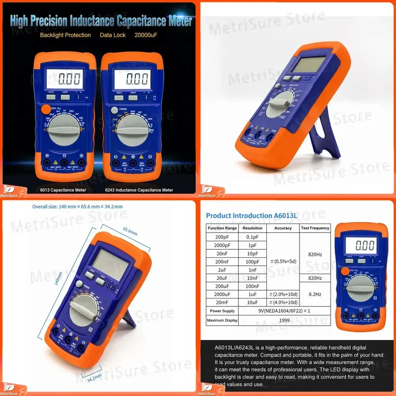 High Precision Digital Capacitance Meter Inductance Tester LCR Multimeter with Backlit LCD Display for Electronics Repair