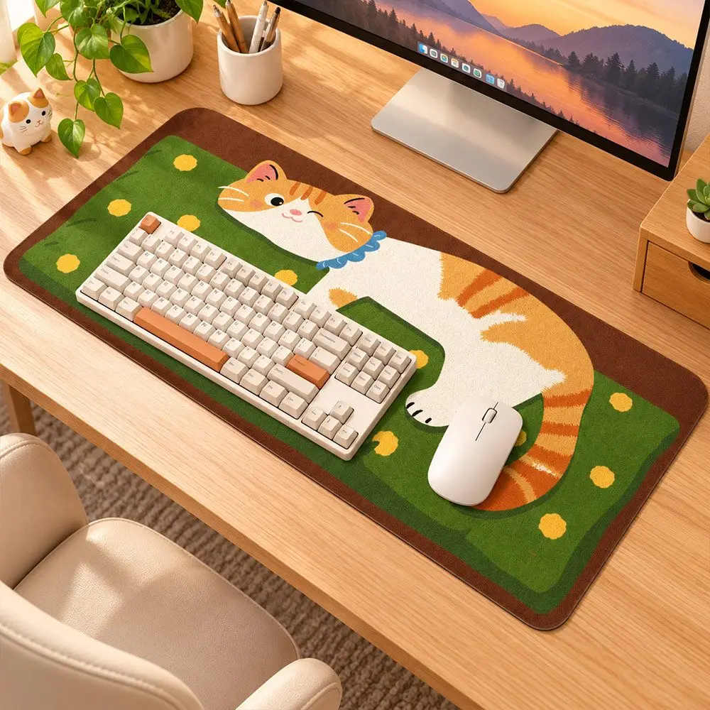 Fashion Cartoon Cat Print Mouse Pad Rectangular Shape Absorbent Surface Desk Mat Creative Pattern Cat Desk Pad Gaming Setup